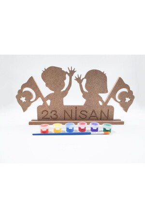 23 April National Sovereignty and Children's Day Wooden Painting Set (Child with Flag) - İcons