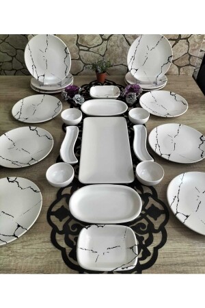 23 Piece Breakfast Set for 12 Persons Matte Cream Marble Pattern bera4325 - Bera