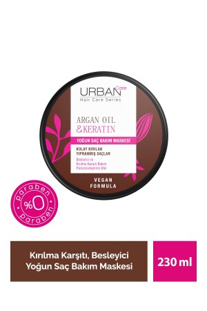 زيت من آرگان و كيراتين ماسك رعاية الشعر المكثفة خاصة للشعر الذي يسهل كسر 230 مل - نباتي - Urban Care