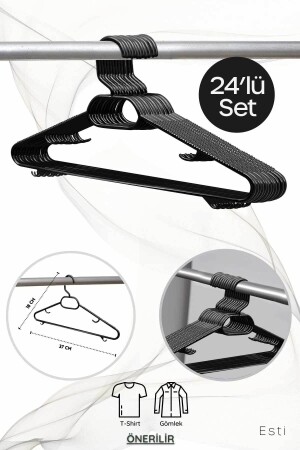24 Black Plastic Clothes Hangers Set of 24 - Esti