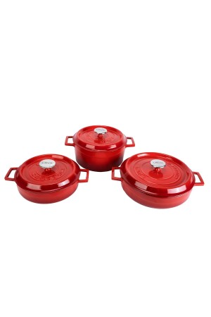 24 Cm Deep-24 Cm Shallow-28 Cm Shallow Red Pot Set Lava - Lava