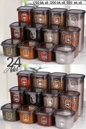 24-Piece Labeled Square Food Storage Container Set x8(550ml-1200ml-1750ml) Jar with Hard Lid MCH09175 - Kitchen Life