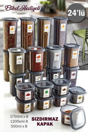 24-Piece Mega Leakproof Airtight Labeled Dry Food Pulses Storage Container (1. 75LTL 1. 2LT 0.55) GM0341 - GRİMOR Life