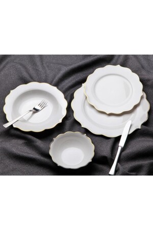 24 Piece Porcelain Gold Dinner Set - relief 3209 - GÖNÜL