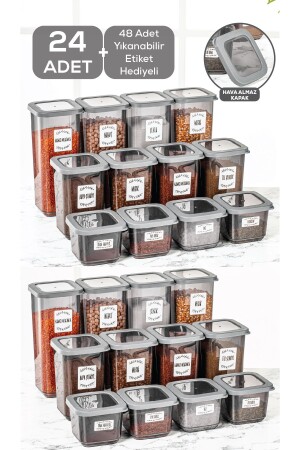 24-Piece Stella Silicone Lid Square Food Storage Container Set 8x(0.5 Lt-1.1 Lt-1.7 Lt) Spice Jar Set MCH-685 - Meleni Home