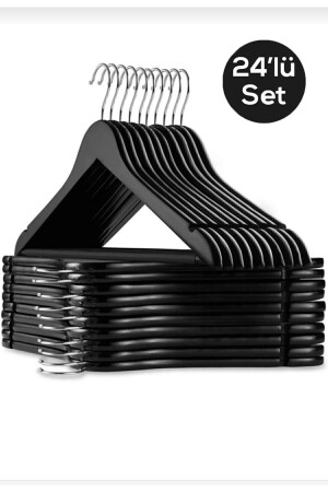 24 Pieces Plastic Hanger Black Clothes Clothes Hanger Hanger Shirt Hanger Trouser Hanger - Leonsas