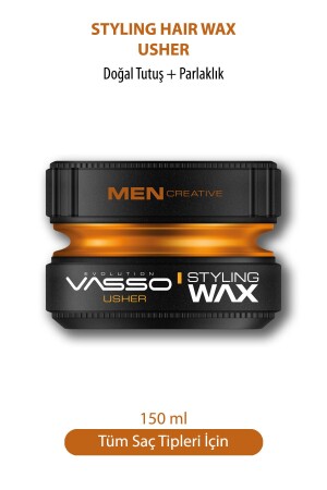 24 Saat Tüm Saç Tipleri Için Parlaklık Ve Güçlü Tutuş Kazandıran Wax - Usher Pro Aqua 150 ml - Vasso Men