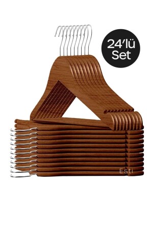 24 Stück – hochwertige braune Kleiderbügel aus Kunststoff in Holzoptik - Esti