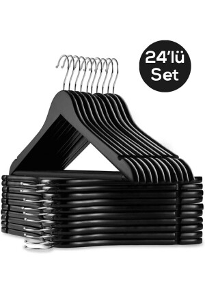 24 Stück – hochwertige schwarze Kleiderbügel aus Kunststoff in Holzoptik - Esti