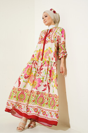 2423 Authentic Patterned Dress - Y. burgundy - Bigdart