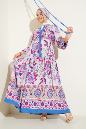 2423 Otantik Desenli Elbise - Y.Lila - Bigdart