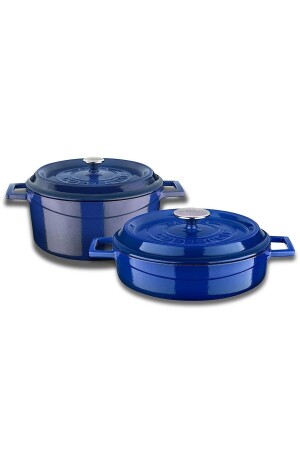 24cm Round 24cm Shallow 2-Piece Cast Iron Pot Set Blue (With Surprise Gift) BAGLI03040 - Lava