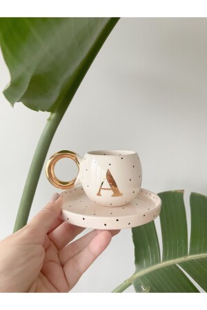24k Gold Gilded Double Turkish Coffee Cup Letter A MUG099 - Mugtasarım