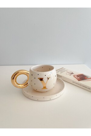 24k Gold Gilded Double Turkish Coffee Cup Letter Y MUGYLETTER - Mugtasarım