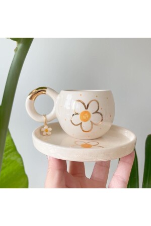 24K Gold Gilded Double Turkish Coffee Cup with Daisy MUGPAPATYA - Mugtasarım