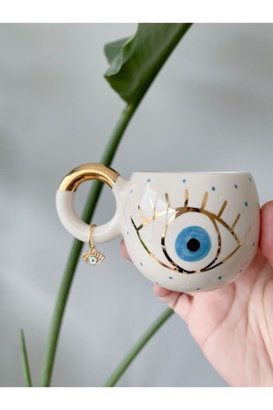 24K Gold Gilded Double Turkish Coffee Cup with Evil Eye - mug - 135 ml MUGGOZ1 - Mugtasarım