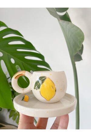 24k Gold Gilded Double Turkish Coffee Cup with Lemon MUGLİMON - Mugtasarım