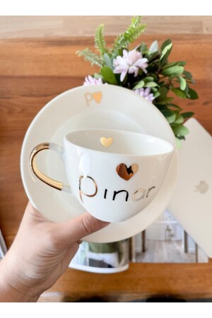 24k Gold Gilded Porcelain Nescafe Cup Named Pınar MUGPINAR - Mugtasarım