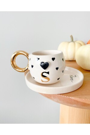 24K Gold Gilded Valentine's Day Double Turkish Coffee Cup - Letter S - MUGFNC003SEV - Mugtasarım