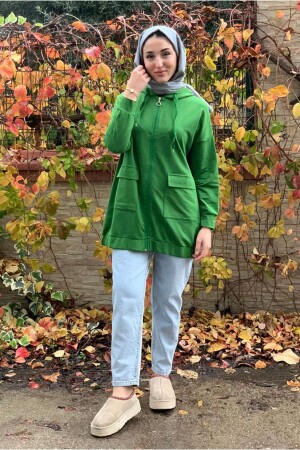 24k5090 - Green - Zippered Jacket with Pockets - Moda Rosa