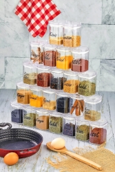 24'lü 200 Ml Şeffaf Etiketli Akrilik Baharatlık Seti - Premium Sızdırmaz Mika Baharat Takımı FBAVZ20D-S - FBZhome