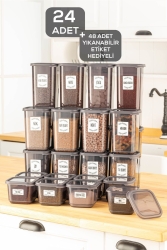 24'lü Elisa Baharatlık Erzak Saklama Kabı - Kapaklı Kare Baharat Takımı 8x0,50 Lt-1,10 Lt-1,70 Lt MCH-745 - Meleni Home