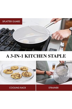 25 Cm 3 in 1 Stainless Steel Oil Splash-Proof Strainer and Cooling Pan (1 PC) P430S1618 - Yenigeldi