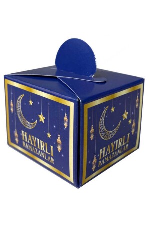 25 Liters Ramadan Feast Cube Turkish Delight Bowl 4. 5x5. 5 Cm Happy Ramadan Printed Dark Blue Concept Religious Ornament - Huzur Party Store