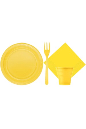 25 Person Plastic Yellow Cup, Fork, Plate, Napkin - Partylandtr