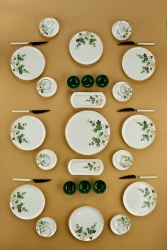 25 Piece Green Sakura Flower Pattern Breakfast Set for 8 People - Luxury Ceramic Breakfast Presentation Set 25-PIECE-SAKURA-GREEN-ROUND - Erbaşlar