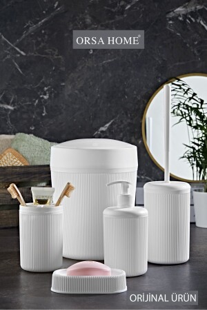 257 Stripe Pattern White 5-Piece Bathroom Set - Orsa Home