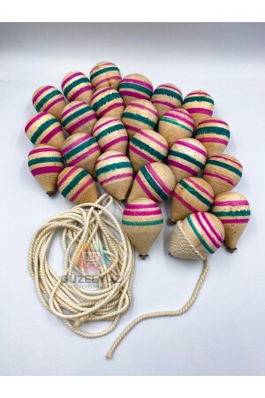 25pcs Wooden Spinning Top Nostalgic Toy Natural Children's Toy 1-5 Meters Stringed Spinning Top Game Pinwheel Spinning Top - Güzelyüz Avm