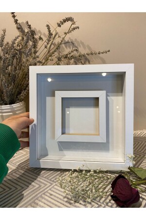 25x25x3 Fotofach (weiß), Erinnerungsrahmen aus Glas, Blumen-Souvenir-Rosenbox - Sevcan Sanat Atölyesi