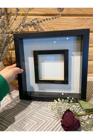 25x25x3 Fotoğraf Bölmeli Siyah Camlı Anı Çerçevesi Hatıra Çiçek Gül Kutusu Söz Nişan Çiçeği Çerçeve - Sevcan Sanat Atölyesi