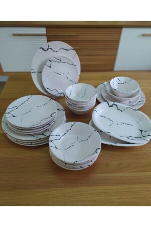 26 Piece Dinner Set for 6 Persons Marble Pattern White 197 - Keramika