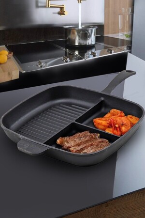 26x30cm 3-teilige Grillpfanne aus Gusseisen mit Metallgriff Schwarz 2021ST2814 - Lava