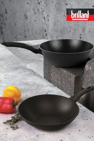 28 Cm Wok Pan Cast Fireproof Non-Stick Granite Pan PFOA-Free Aluminum Pan PRA-8864617-9358 - Brillant