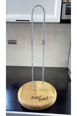 28cm Paper Towel Holder - Napkin Holder - Metallic Color Wire - Paper Towel with Wooden Stand - Royal Hediyelik
