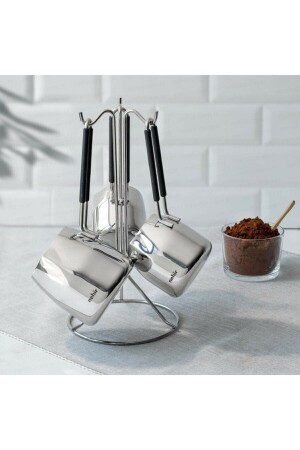 29015 Modern 4 Piece Steel Coffee Pot Set with Hanger Stand - Nehir