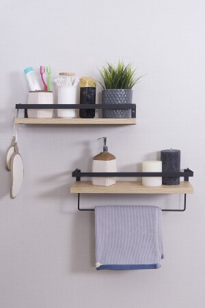 2'li Banyo Rafı Havluluk Dekoratif Banyo Düzenleyici Çok Amaçlı Sabunluk Raf - Milonsa