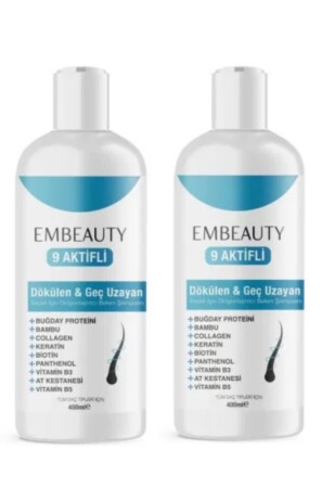 2'li Set Embeauty Kolajen ve Keratin Saç Dökülmesine Karşı Hızlı Sac Uzatıcı Dolgunlaştırıcı Onarıcı Besleyici Şampuan 2 x 400 ml - Embeauty
