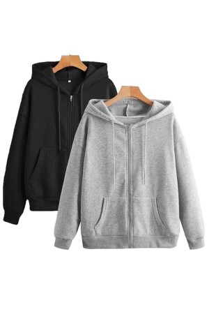 Pack of 2 Black and Gray Color Unisex Zippered Seasonal Cardigan / Sweatshirt - Pandy
