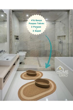 2'li Takım Jüt, Hasır, Paspas, Banyo Paspası, Banyo Paspas Takımı Ve Banyo Sepeti HT-Banyo-R1 - HomeTurko
