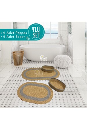 2'li Takım Jüt, Hasır, Paspas, Banyo Paspası, Banyo Paspas Takımı Ve Banyo Sepeti HT-Banyo-R1 - HomeTurko