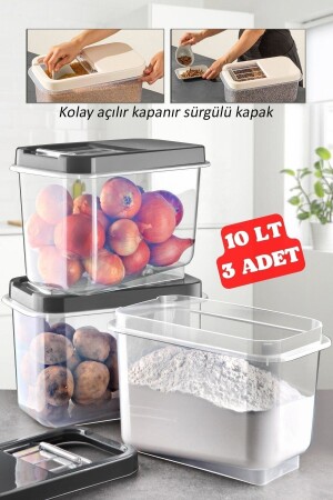 3 Adet 10 Lt Kolay Kayar Kapaklı Multibox Erzak Bakliyat Vs. Saklama Kabı Antrasit TYC00705440835 - Nandy Home