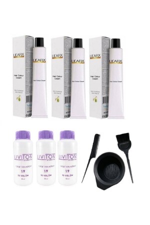 3 Stück 7/65 Granatrot Creme Tubenfarbe 60 ml + 3 Stück Liviton Oxidationscreme 60 ml + Malset 5252LILA - Lilafix
