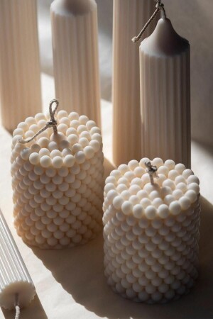 3 Adet Bubble Silindir Mum Pudra Kokulu Pearl Candle Soya Wax Vegan Mum BubbleSilindir3adet - Ant&Bee