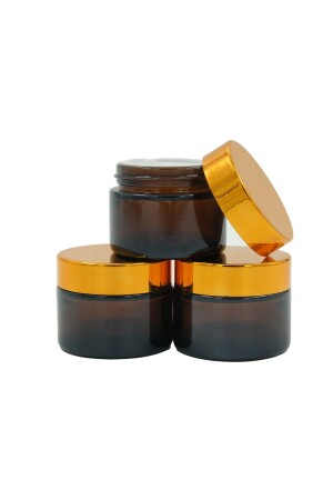 3 Adet Gold Kapaklı Amber Cam Krem Kavanozu-30 Cc 553 - parlakcam
