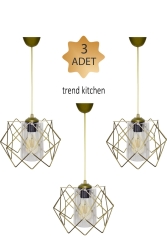 3 Adet Gold Tasarım Şeffaf Mika Camlı Avize 3adtprmtşffcm - Trend Kitchen