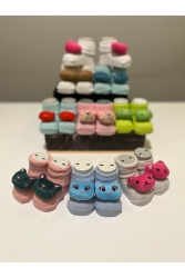 3 Çift Peluş Hayvan Figürlü Çıngıraklı Çorap Yeni Doğan 0-12 Ay Kız BBKÇRP - bilmel